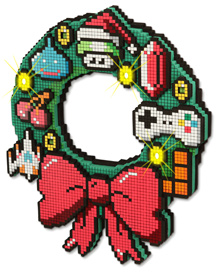 Pixellated 8-bit style plastic Christmas wreath