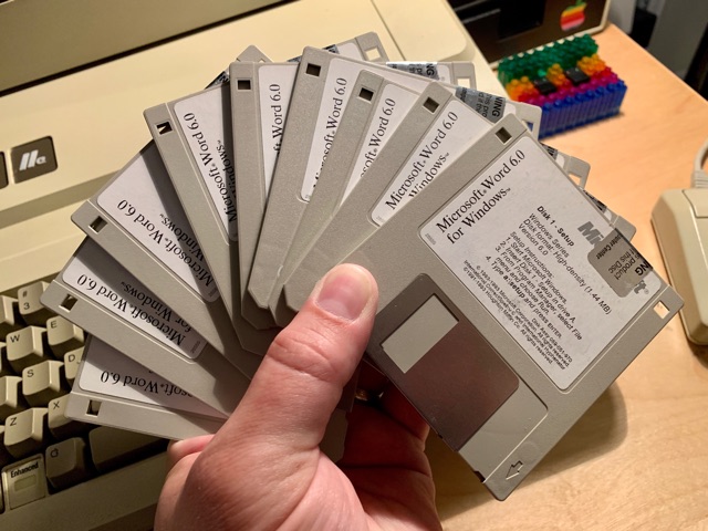 Nine floppies in hand, MS Word 6.0