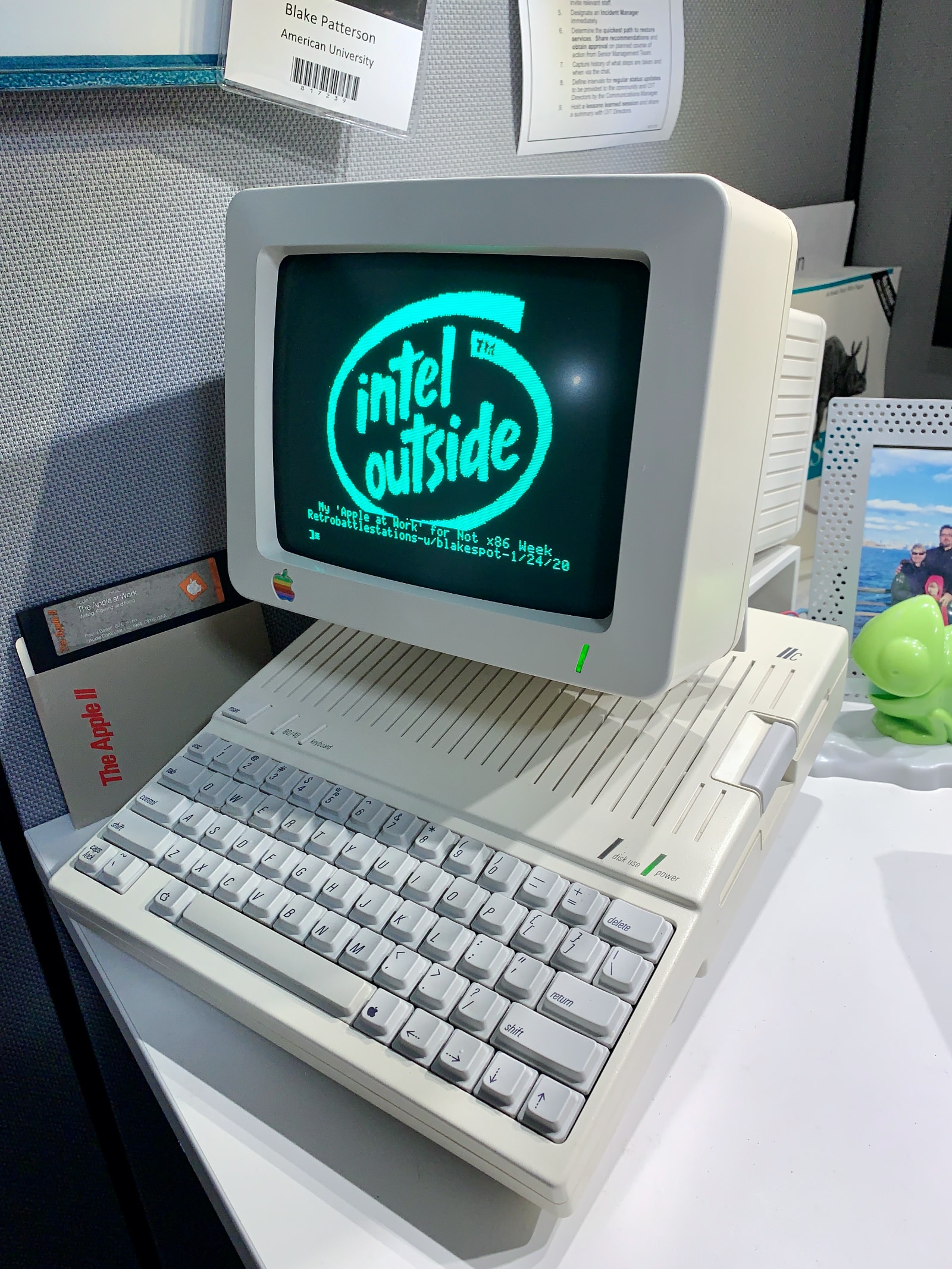 Apple 2c with "Intel Outside" logo shown on the screen